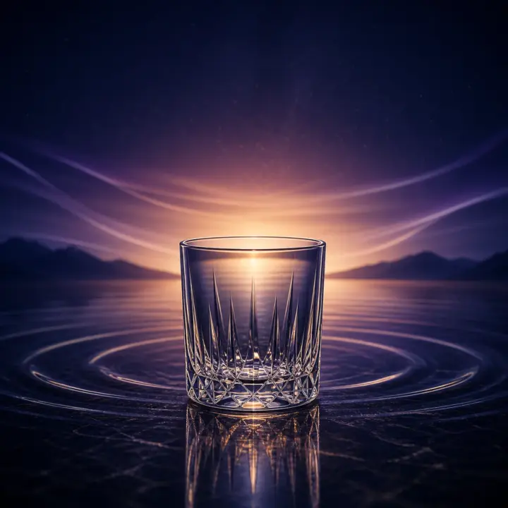 Verre vide face à un horizon lumineux pour le MP3 d’hypnose alcool